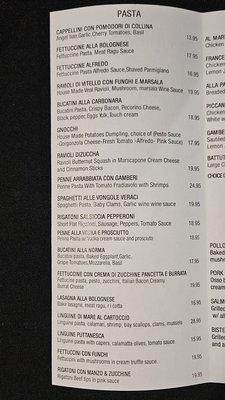 Pasta Menu