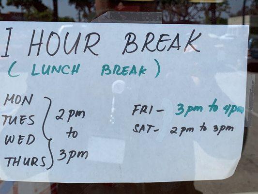 Don't forget to take that break, LBC folks! Don't forget to NOT come here between 2:00pm-3:00pm, customers!