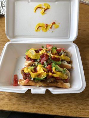 Hot Dog with Bacon and all the toppings