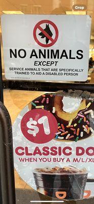 Sign clearly states no animals