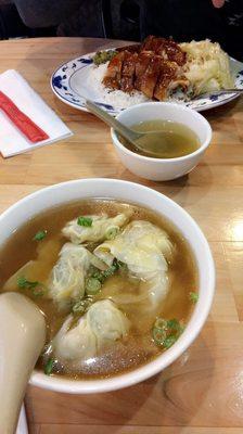 Dumpling noodle soup and chicken & duck rice combo