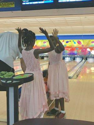 Our Mermaids Bowling with their Papa,..fun fun fun!!!