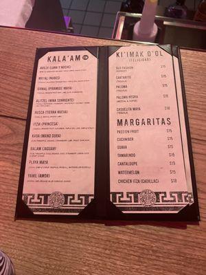 Drink menu at Playa Maya