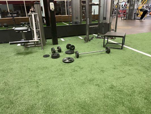 Weights laying around.