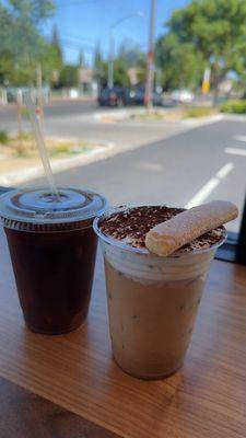 Coffee Pictured: Americano (left) and Tiramisu Latte (right)