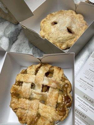 Mini pies that we took home, the Georgia Peach Pie and Apple Pie