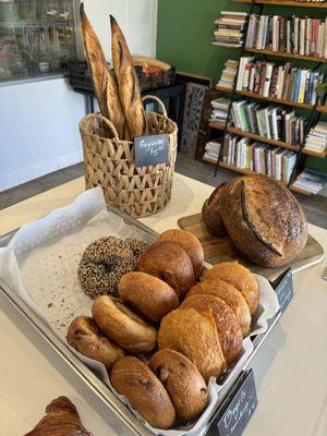 Right now, bagels are only available on Sunday morning and they don't make a lot of them. That's their great bread in the background.