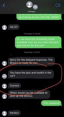 Dealer lying to get us in to pick up the car and then was accosted by staff to pay for it even though the parts were not there.