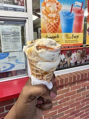 White Turtle ice cream on waffle cone