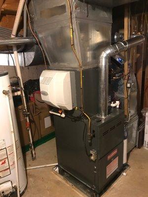 Gas furnace with a humidifier.