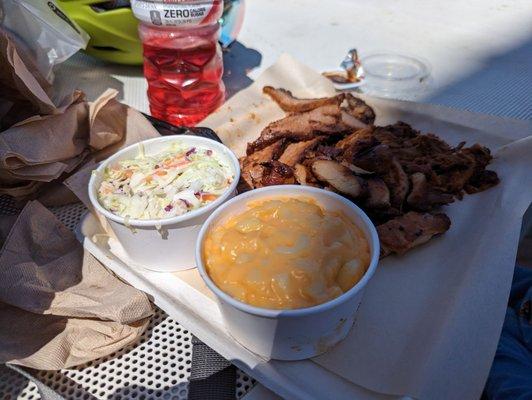 3 meat combo with coleslaw and Mac n cheese