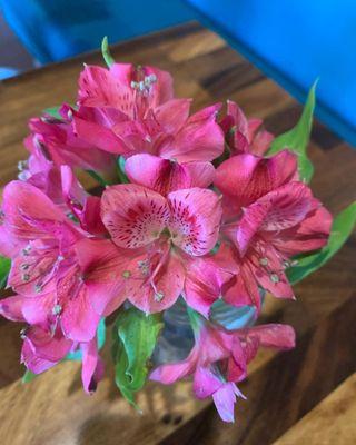 Flower arrangements on the tables.