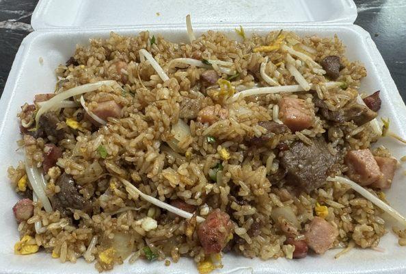 Beef, ham and pork fried rice