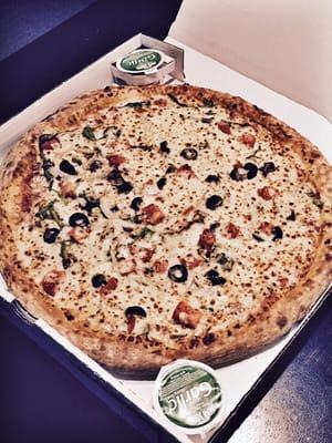 Extra cheese, onions, green peppers, olives, tomatoes, and mushrooms