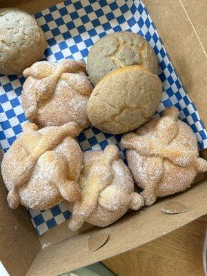 Pan de muerto and blue corn conchas