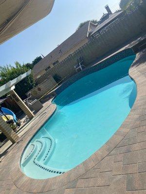 Pool re-plastering and pavers installation Chino,CA. Before and after.