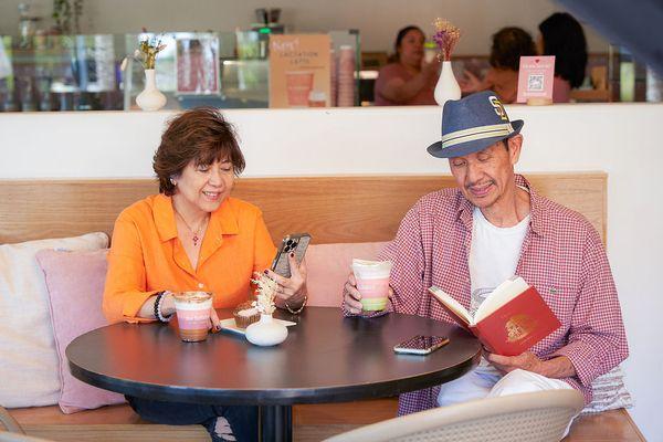 Customers enjoying coffee.