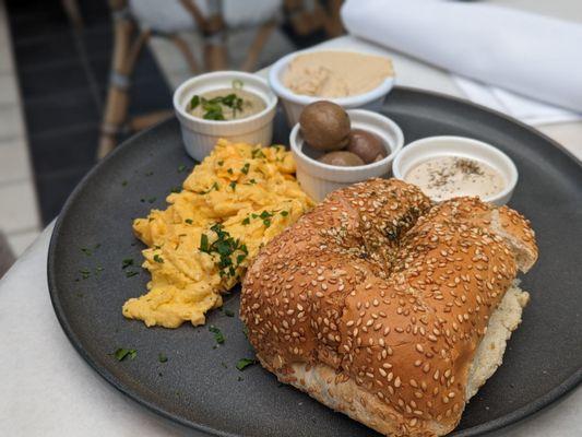 Israeli breakfast with scrambled eggs. Child loved it