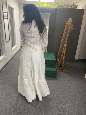 Trying on my wedding dress with the new zipper!