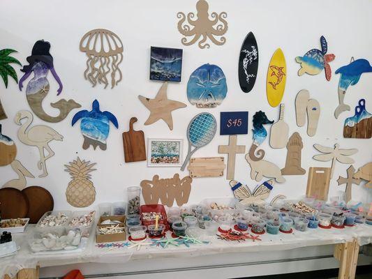 Just a small selection of Resin projects available in any of our classes!  Your choice every class!