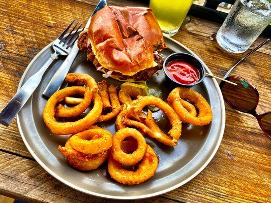 The Rooftop Chicken Sandwich with Onion Rings