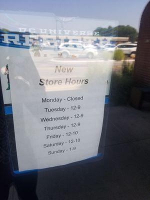 Store hours as od July 28, 2021