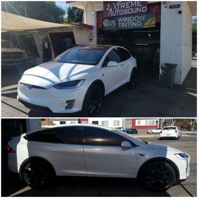 Tesla Model X Limo 05% window tint all around with Solar Gard film. It offers 99% UV Protection and 42% Heat Reduction.