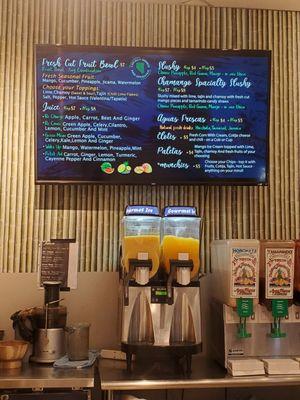 Menu & different juices/ slushies/Horchata