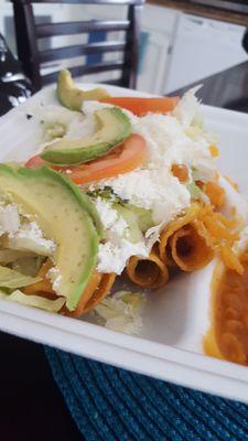 Chicken Flautas with rice and beans