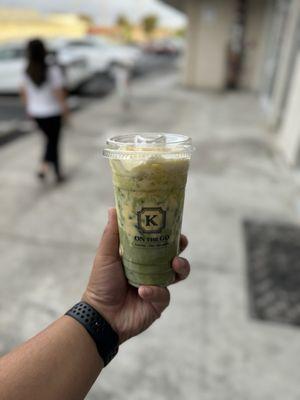 Matcha Egg Latte with Coffee Jelly