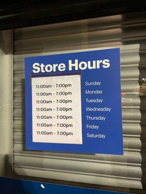 Store Hours as of 1/25/22.