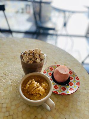 S'mores latte, Affogato, and Pink Lady gluten free dessert that was very good,