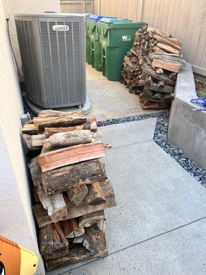 Delivered and stacked firewood