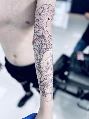 Freehand full sleeve dragon by @bontattooer