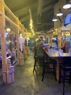 Bar area with Halloween decorations.