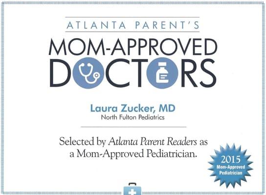 A special award from Atlanta Parent to our Dr. Zucker