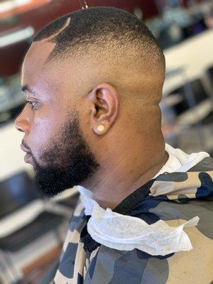 High fade with part on top