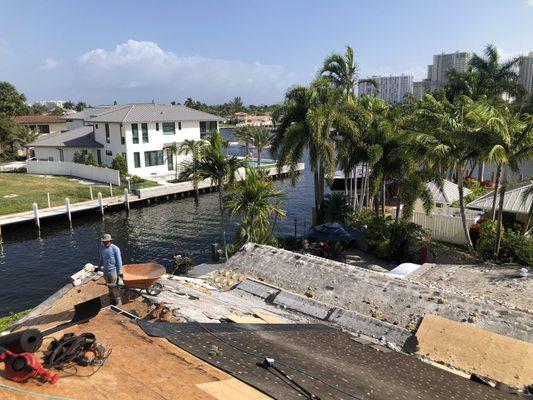 Tile roof in progress 2 at the intercoastal