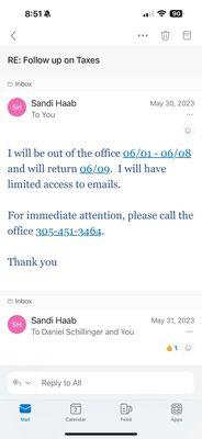 Screenshot of out of office email! One of many