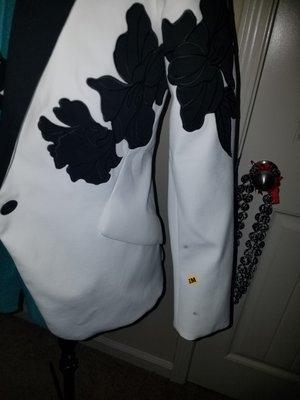 Brand new never been worn White House Black Marker blazer damaged by Dacula Cleaners.