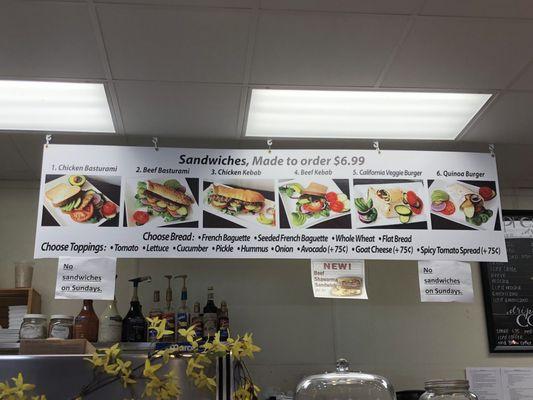 Sandwich menu