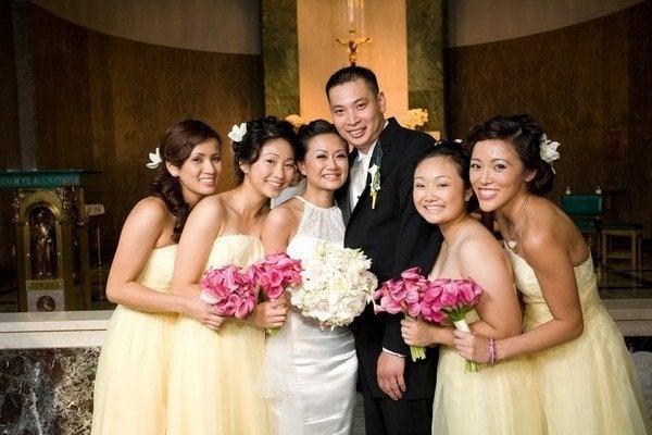 My stunning bridal bouquet, beautiful bridesmaids bouquets and my husband's boutonniere