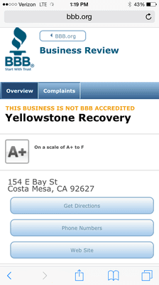 Yellowstone Recovery has an A+ rating with the BBB.