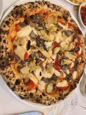 Artichoke and wild mushrooms pizza