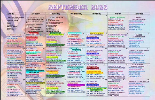 Typical calendar of events