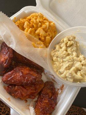 Sticky Wings, Carolyn's Mac and Cheese, Side Tuna Mac Salad