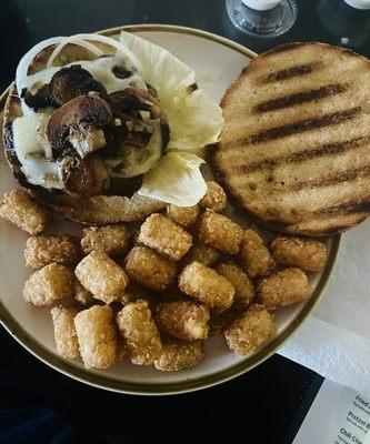 Mushroom Swiss melt & tots  switched the bun for sourdough