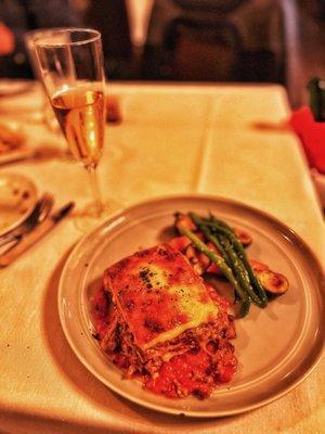 Soulful plate of lasagna with excellent veggies