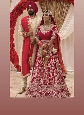 Bride and groom's wedding day outfits