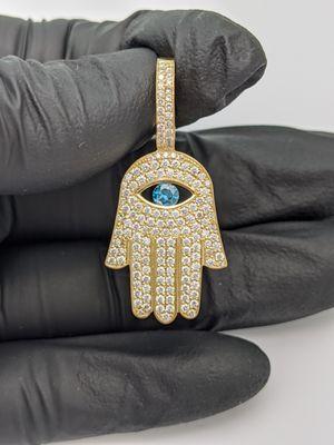 Custom made Hamsa Hand Pendant fully encrusted with diamonds in solid 18 karat gold.